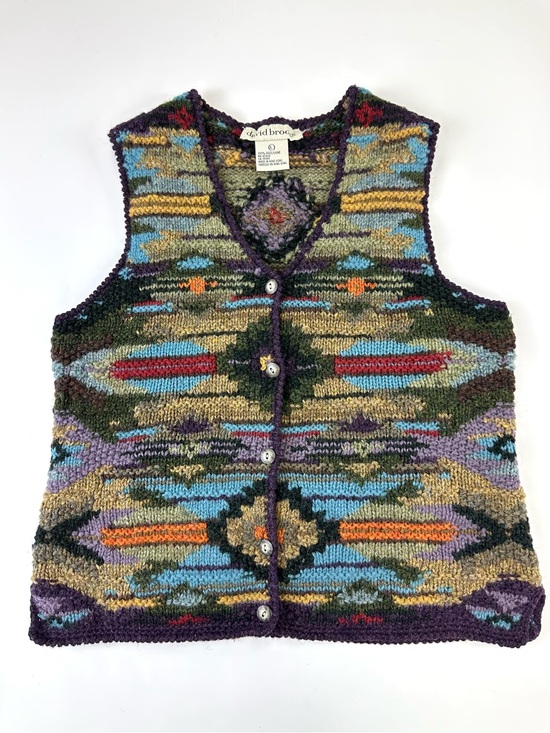 Vintage Jackets & Blazers - Vintage 90s David Brooks Wool Sweater Vest Southwest Chunky Knit Medium